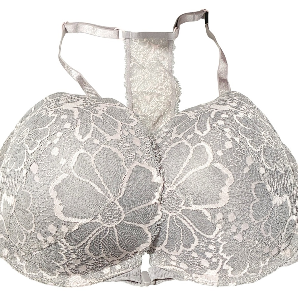 Victorias Secret Grey Floral Push Up Racerbackβ Bra Size 32DDD NEW